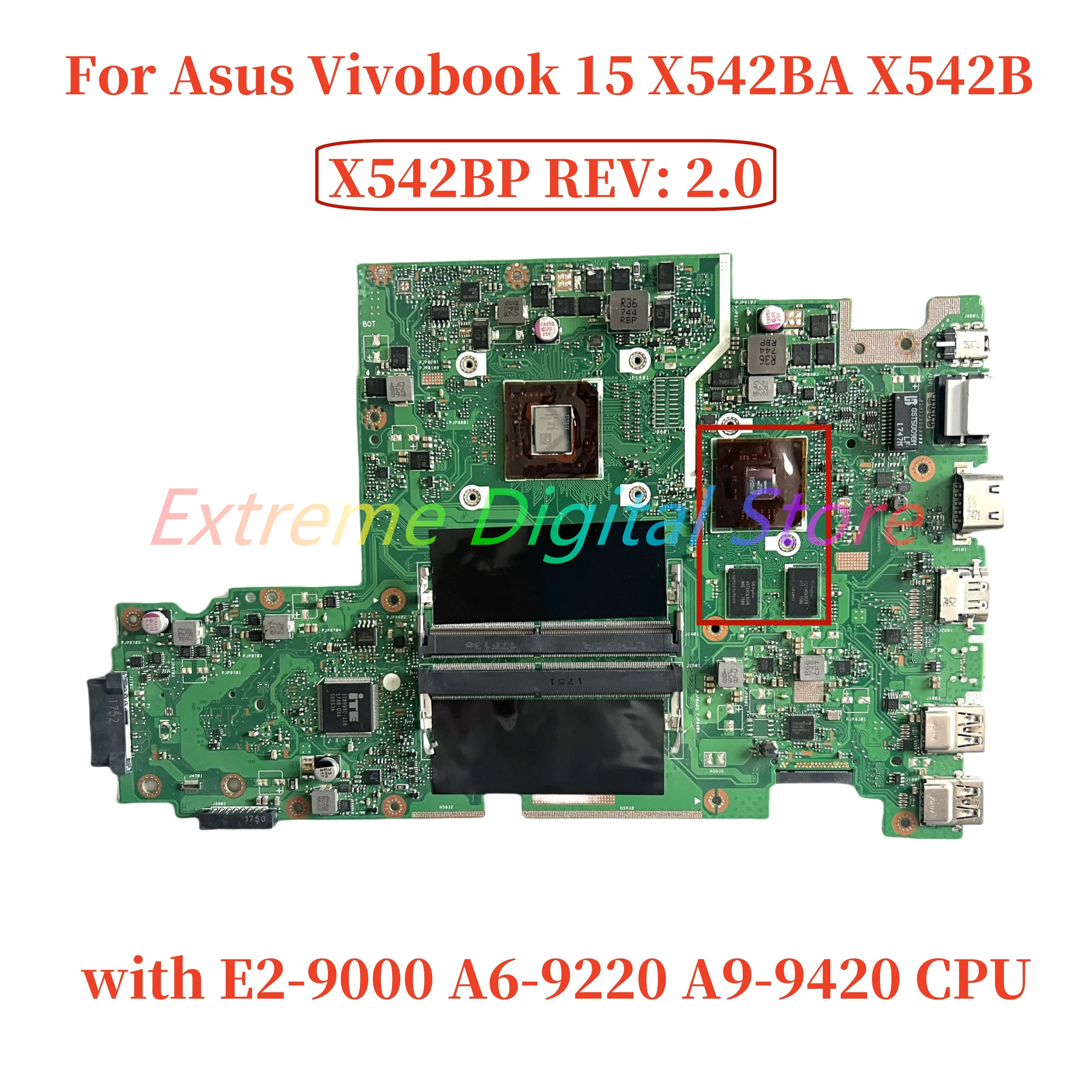X542BP REV: 2.0 For Asus Vivobook 15 X542BA X542B laptop Motherboard ...