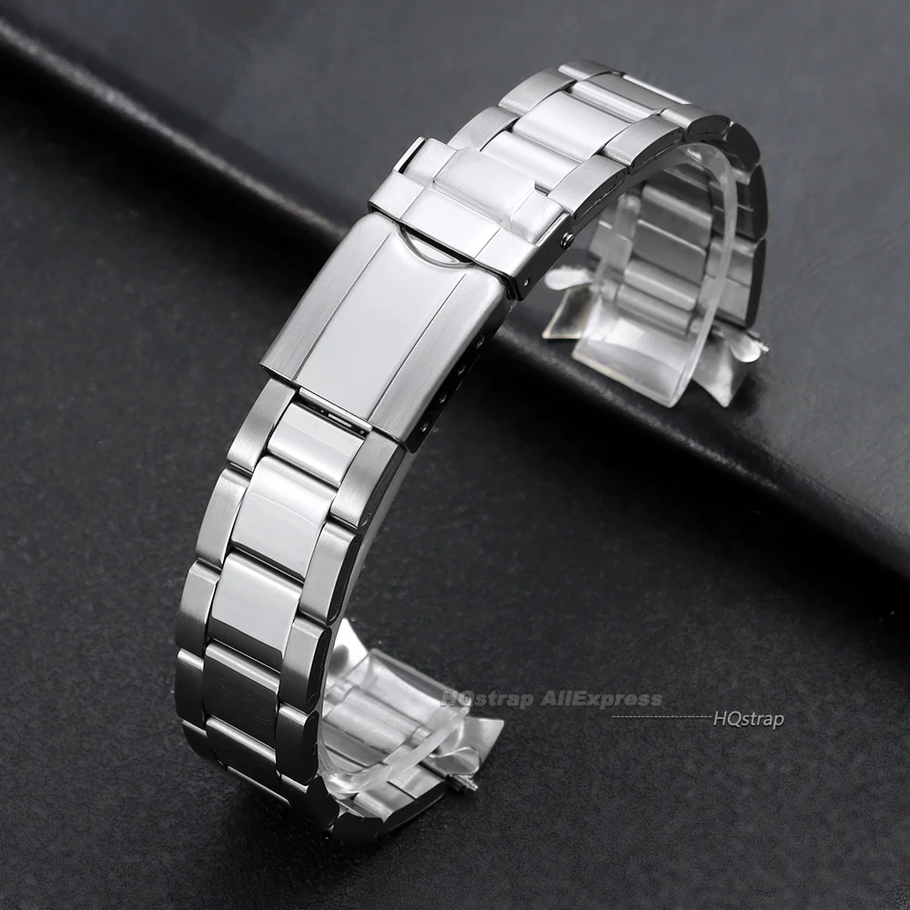 Elegant Curved End Stainless Steel Watch Strap with Folding Buckle