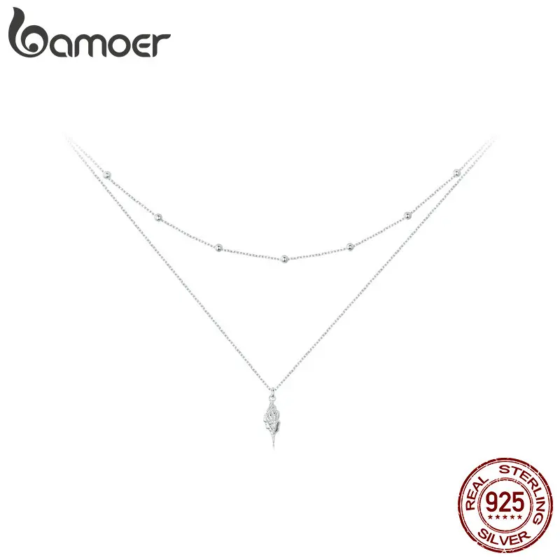 

BAMOER 925 Sterling Silver Conch Layered Pendant Necklace Multilayer Stylish Choker Necklace for Women Ocean Series Jewelry