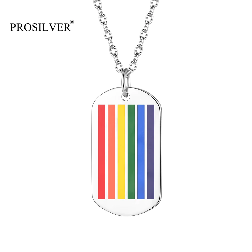 

Ювелирные изделия PROSILVER ЛГБТ, радужная подвеска-бирка для собаки, подарок на выпускной, мужское и женское ожерелье из стерлингового серебра 925 пробы, PYP15018B