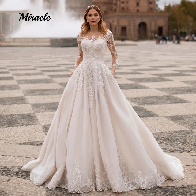 Gorgeous Classic A-line O-neck Wedding Dresses Bridal Long Sleeve Bride Robes Illusion Elegant Vestidos De Novia - Wedding - AliExpress