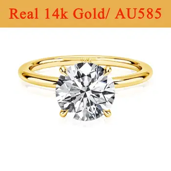Real Gold 14K Moissanite Women's Ring Simplicity AU585 K Gold Diamond Wedding Band Bride Engagement Jewelry Mother Lovers Gift