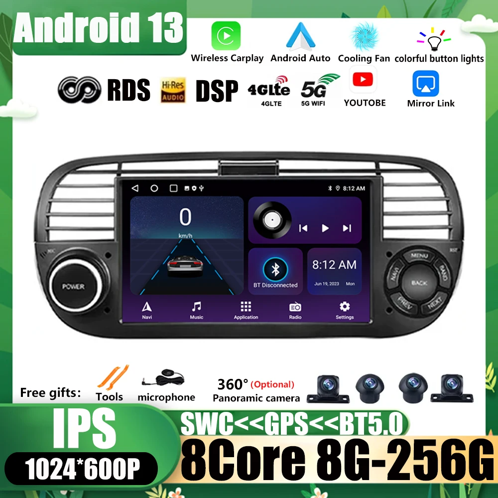 Car Android 13 CarPlay Radio Multimedia Player 7” For Fiat 500 2007-2015 2  Din Autoradio Video DSP GPS Navi 4G WiFi BT - AliExpress