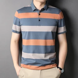 Summer Men's Polo Shirts Short Sleeve Business Stripes Print Clothing Daily Casual Tops Sportwear Oversized T-shirt Ropa Hombre
