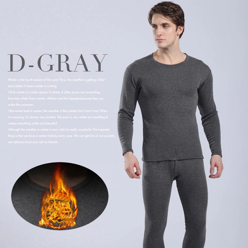 Men's  winter thermal underwear suit solid color thickende and keep warm comfortable breathable, XXXL 