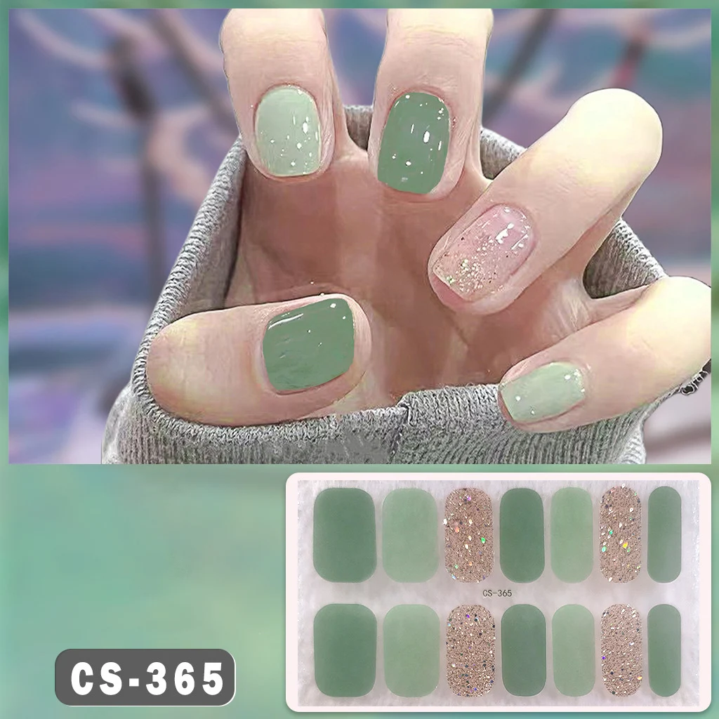 14Tips Foil Gel Nail Stickers Heart Self-Adhesive Glittering Gel Nail Polish Strips Simple Art Stickers DIY NAil Art Making