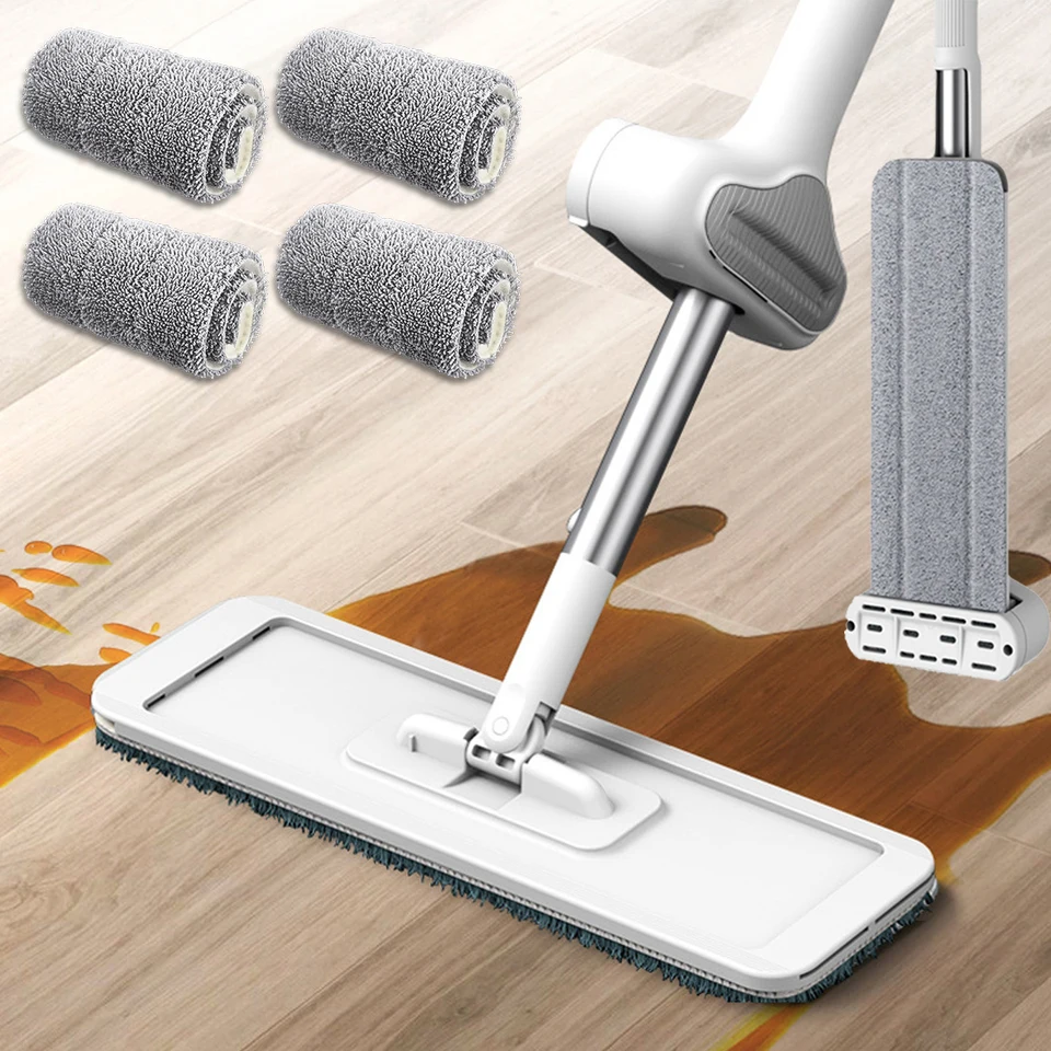 Scopa Mocio Rotante 360° Con 4 Tamponi - Per Pavimenti Asciutti E Umidi