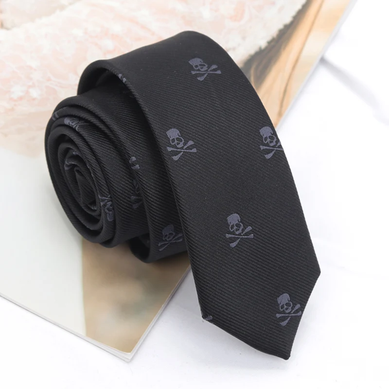 

New Slim Skull Ties for Men Women Classic Polyester Black Neckties Fashion Man Tie Wedding Party Cosplay Neckwear Accessories
