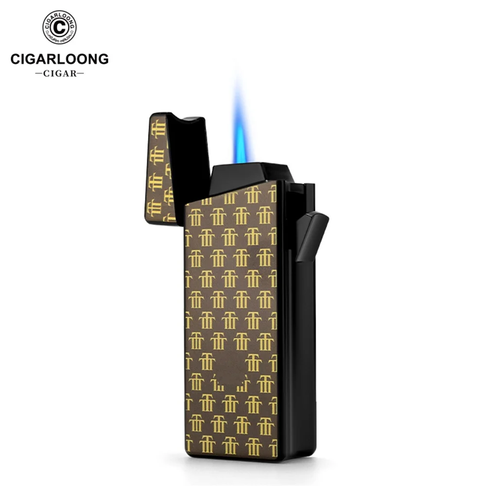 3 IN 1 Multi-functional Cigar Lighter Drill Puncher Cigar Holder Cigarette Lighter Windproof Single Flame with Gift CB-24K1
