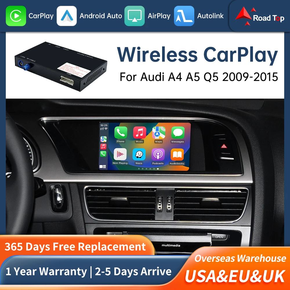 Road Top Wireless Carplay Decoder Interface für Audi A4 A5 Q5 S4 S5 2009-2015 mit AirPlay Mirror Link Car Play Android Auto
