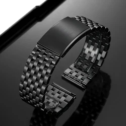 Premium Universal Stainless Steel Watch Strap with Metal Folding Buckle - 20mm (Black)