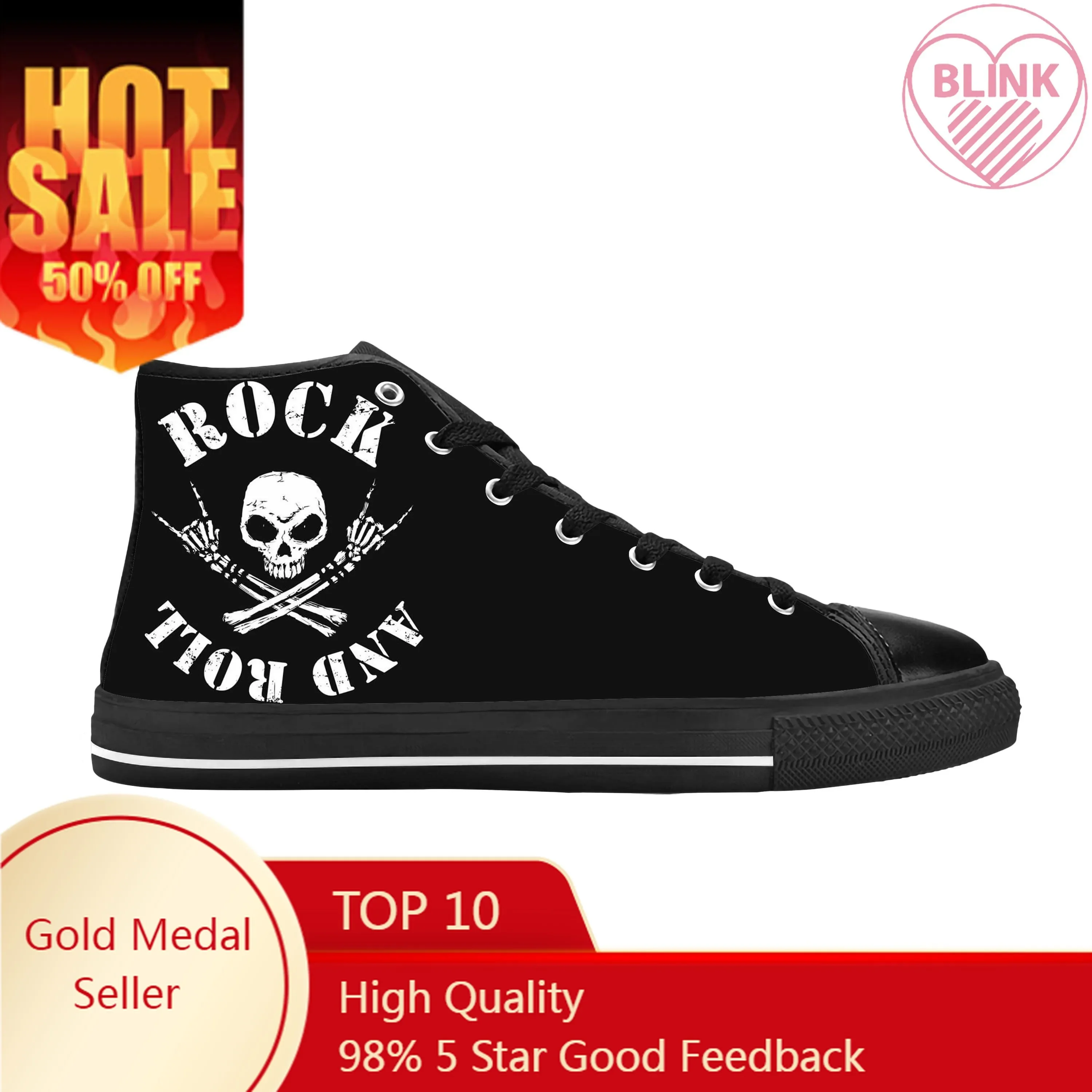 

Hot Rock N And Roll Rock Band Music Singer Guitar Casual Cloth Shoes High Top Comfortable Breathable 3D Print Men Women Sneakers