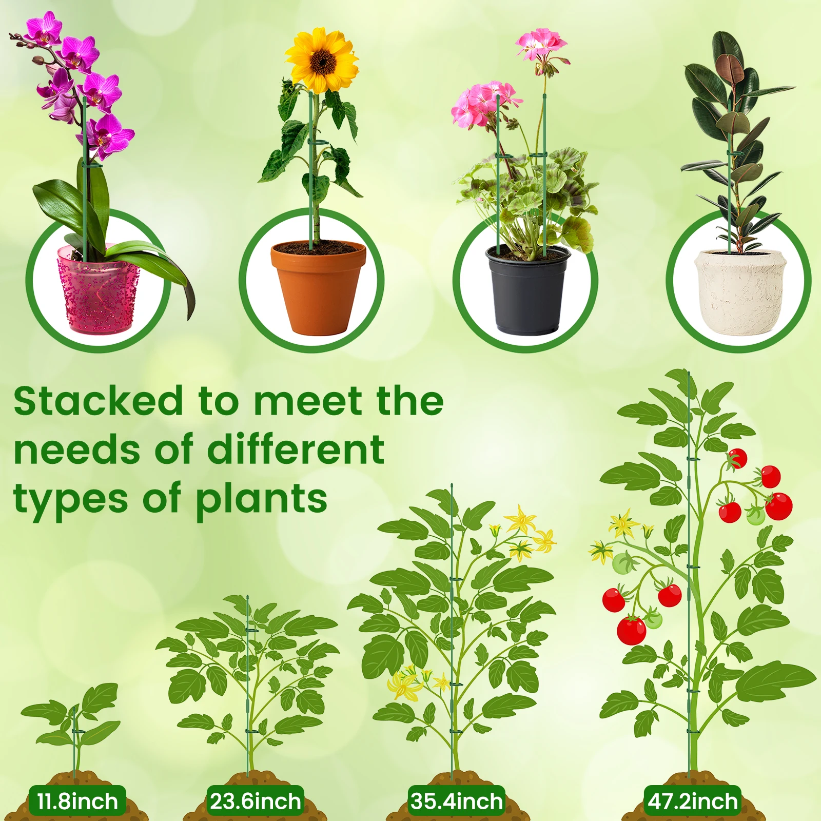 5/30Pcs 조정 가능한 식물 지원 스테이크 클립 및 연결 파이프 스틱이있는 식물 등반 극 분리형 성장 지원 링