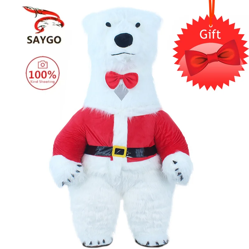 SAYGO-공기 풍선 북극곰 마스코트 의상 광고 할로윈 성인 Fursuit 재미있는 마스코트 의상, 동물 의상