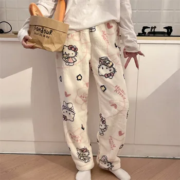 2025 Spring Sanrio Hello Kitty Women's Pajama Pants Anime Flannel Soft Casual Pants Cartoon Home Trousers Couple Gift