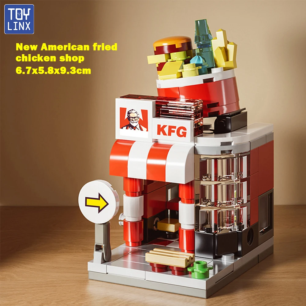 TOYLINX Street Store Building Blocks Fast Food Restaurant Coffee Shop Puzzle Assembled Children's Educational Toys Birthday Gift