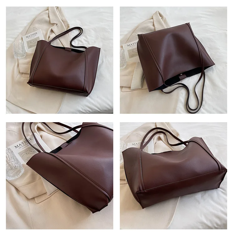 Damen-Tragetasche, modische Unterarmtasche, große Kapazität, weiche PU-Leder-Umhängetasche, Retro-Crossbody-Tasche, lässige tragbare Bucket Bag – Detail 6
