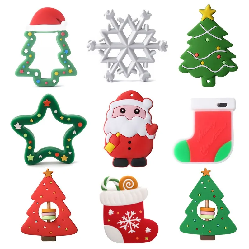 

1 Pc Baby Teether Santa Claus Snowflake Christmas Tree Food Grade Silicone Pendants Baby Molar Toys Gift for DIY Pacifier Chain