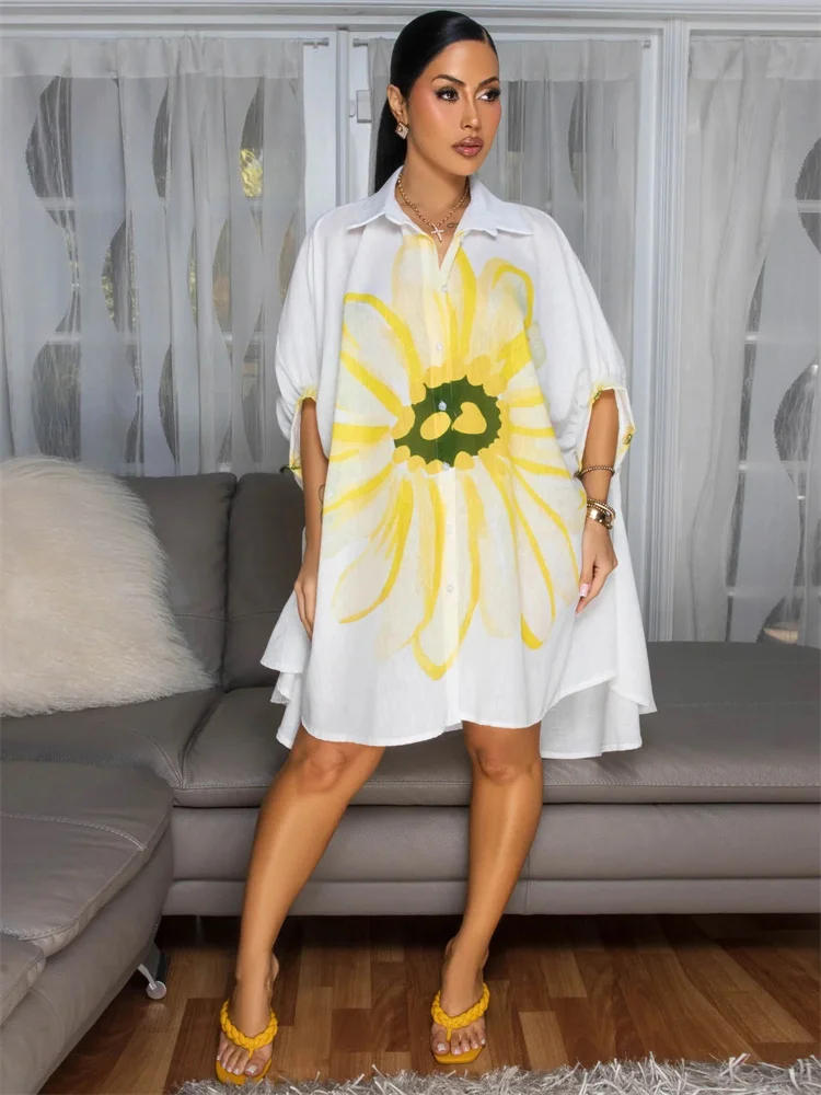 Wmstar Dresses Women 2025  Sweet Elegant Holiday Button Loose Flower Print Summer Clothes Maxi Dresses Wholesale Dropshipping