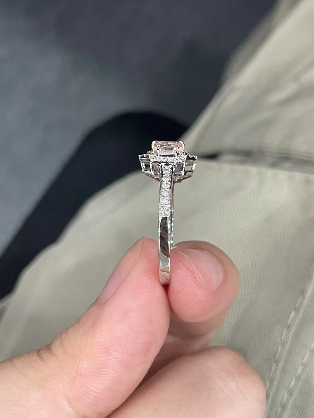 Fancy Pink Lab Grown Diamond Radiant Cut Collocation Side