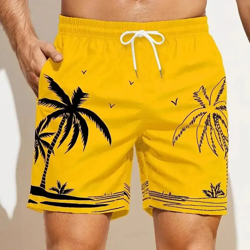 Summer Men's Shorts Quick Drying Hawaii Holiday Sports Swimming Trunks Fashion 3D Coconut Tree Print Loose Sports Shorts 2XS-5XL 2