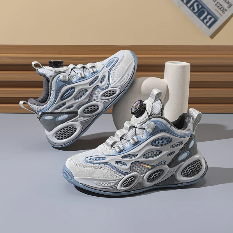 Boys Children sports casual shoes rotary button breathable mesh