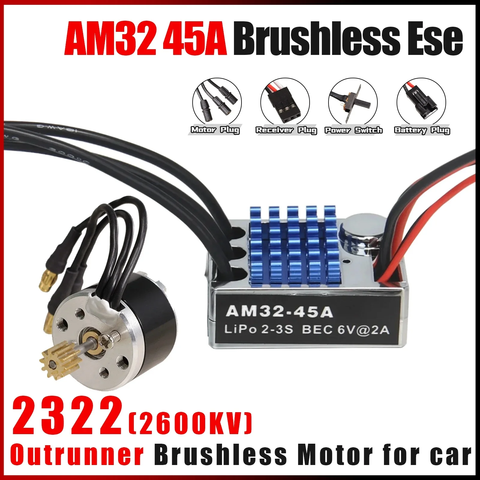 Combo Moteur 2322 2600KV + ESC AM32 45A pour MN82 MN99S