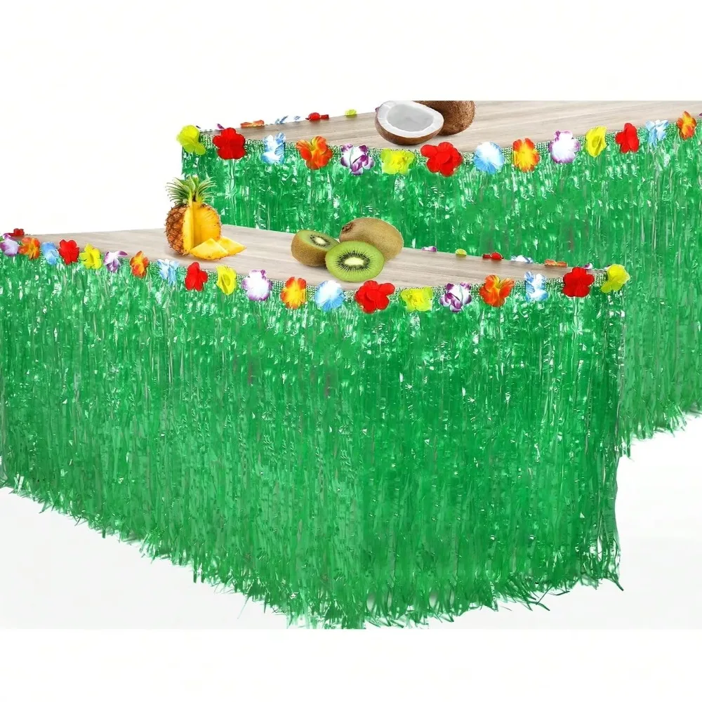 Hawaiian Party Straw Table Skirt Hawaii Themed Party Decoration Grass Table Skirt Straw Color DIY Hawaii Party Tablecloth 3