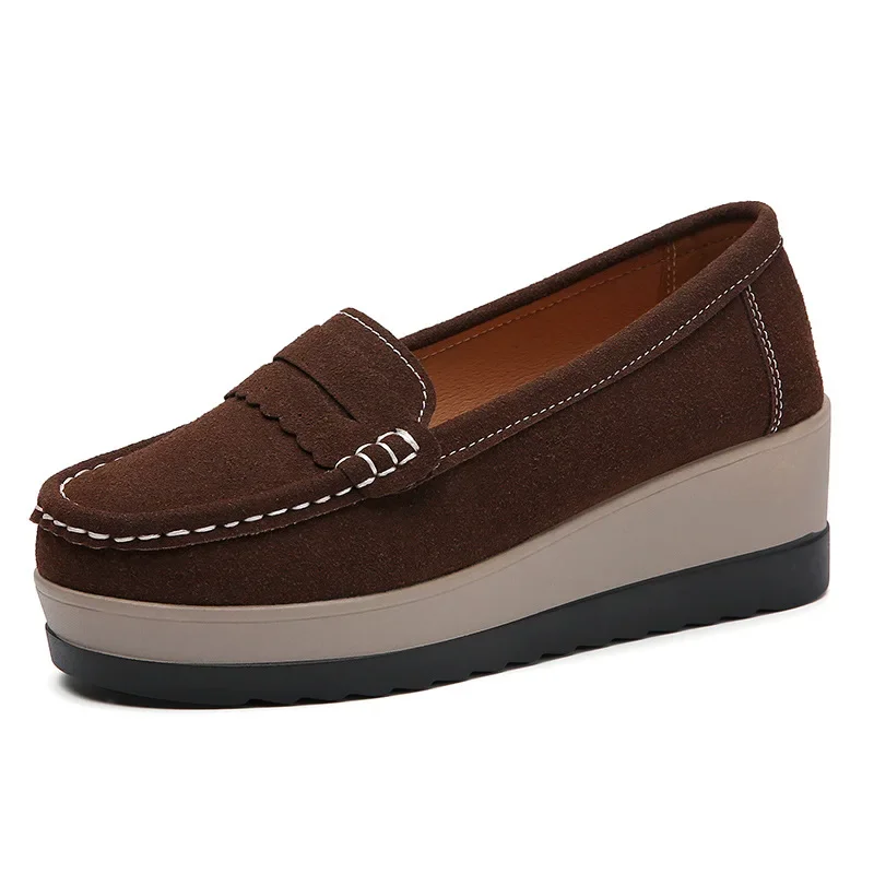 2024 Women Platform Wedge Loafers Autumn Ladies Suede Leather Moccasins Shoes Woman Slip on Walking Casual Shoes Zapatos Mujer 4