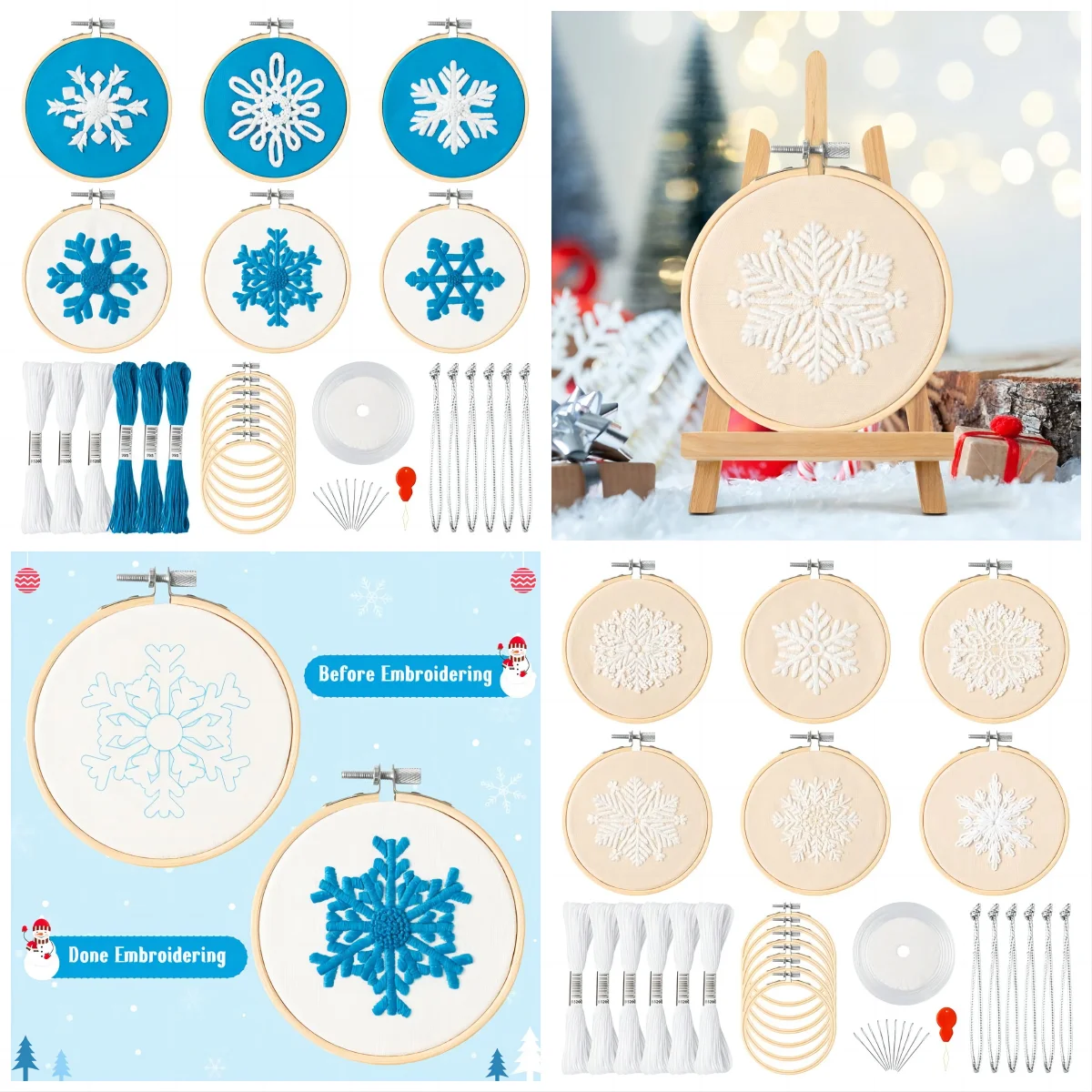 6Pcs White Snowflake Embroidery Cross Stitch Kit for Christmas Tree Decoration DIY Making Your Own Snowflake Embroid Pendant