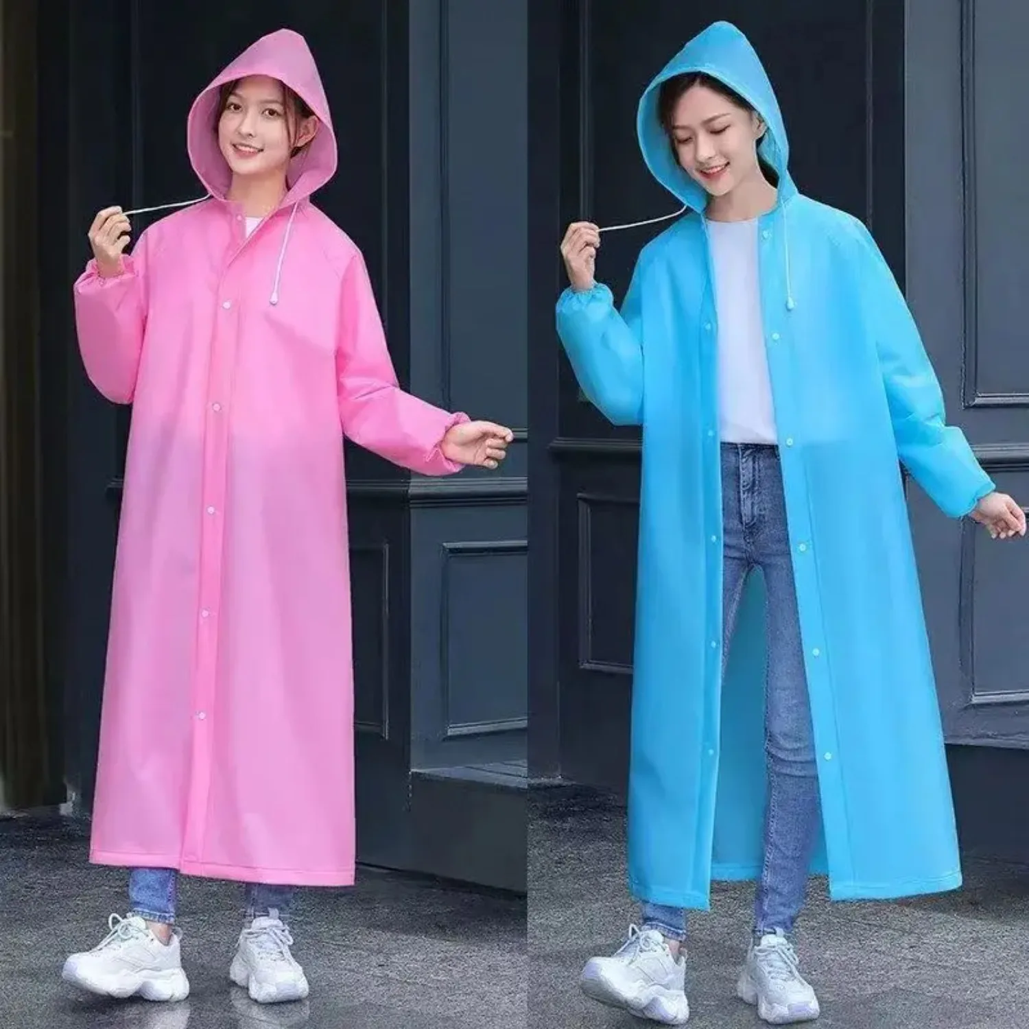 Adult long raincoat EVA impermeable waterproof raincoat men's and women's travel hooded bun harbor fishing camping raincoat poncho
