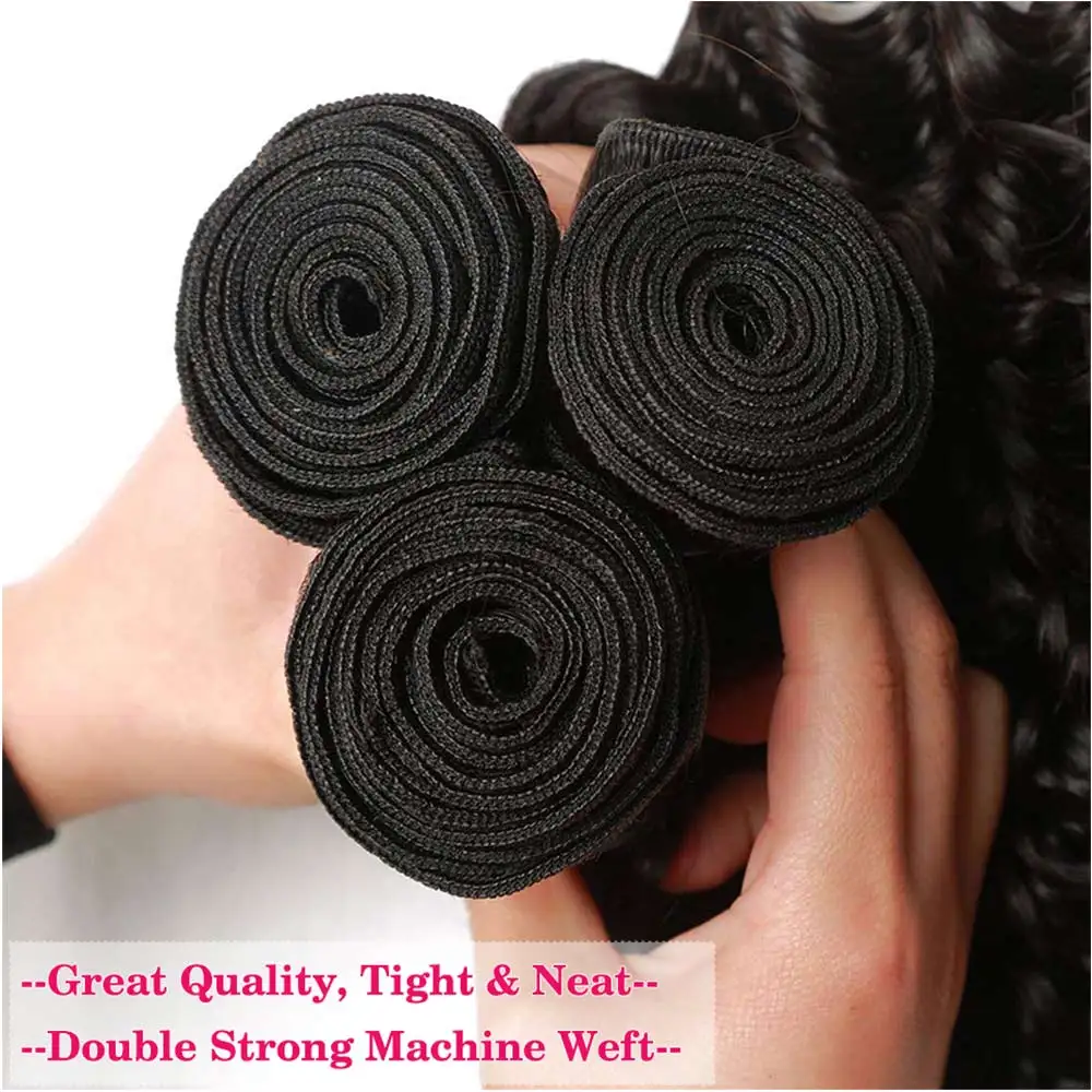 Deep Wave Bundles Brazilian Human Hair 12A Weave Extension Kinky Curly Wet and Wavy Human Hair Bundles 100% Remy Hair Extension