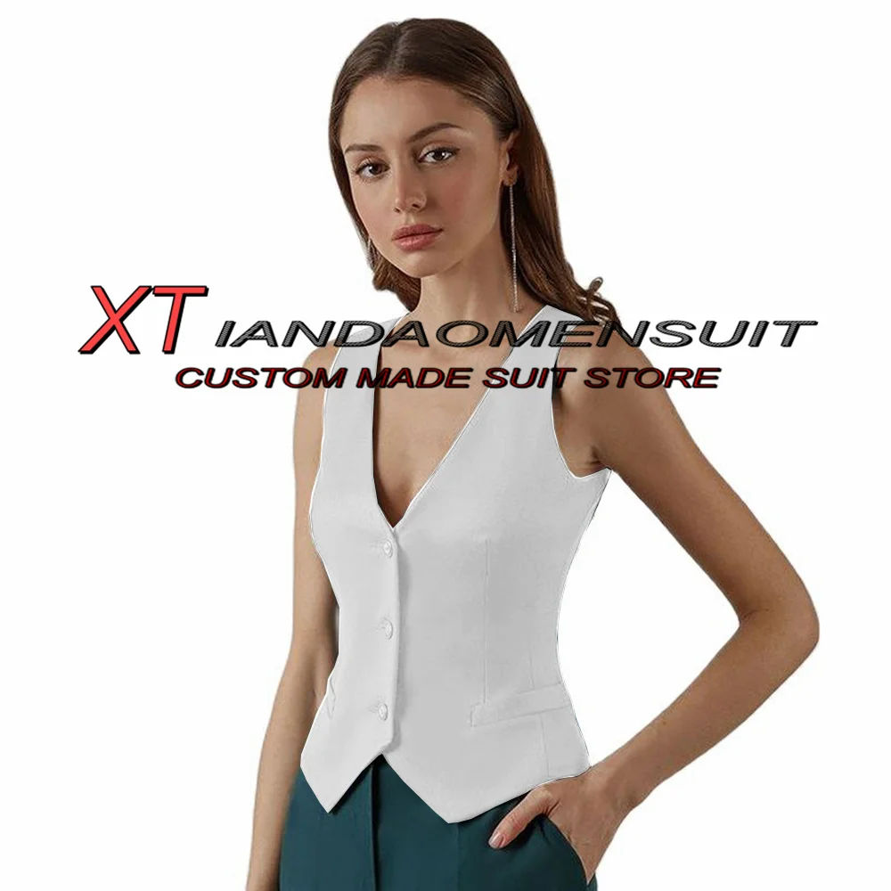 Women's Vest V-Neck 3 Buttons Formal Business Workwear Summer Sleeveless Jacket Lady Office Waisticoat summer two piece slim suit sets workwear female office lady casual leopard print sleeveless top