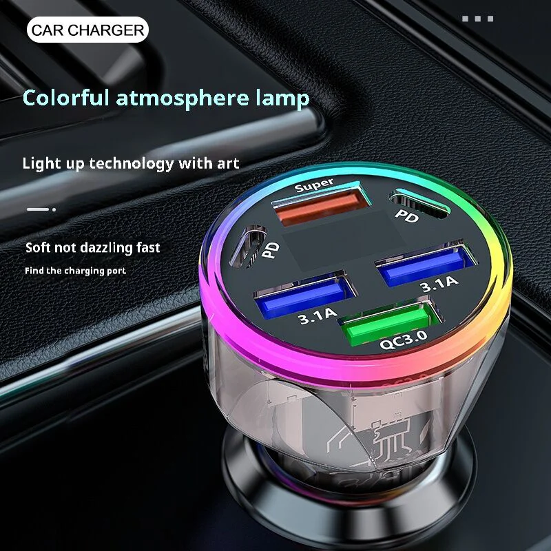 USB C Car Phone Charger Dual PD 4 in 1 with Voltage Display Super Fast Charge Adapter QC 3.0 for iPhone Xiaomi Oppo Vivo Samsung