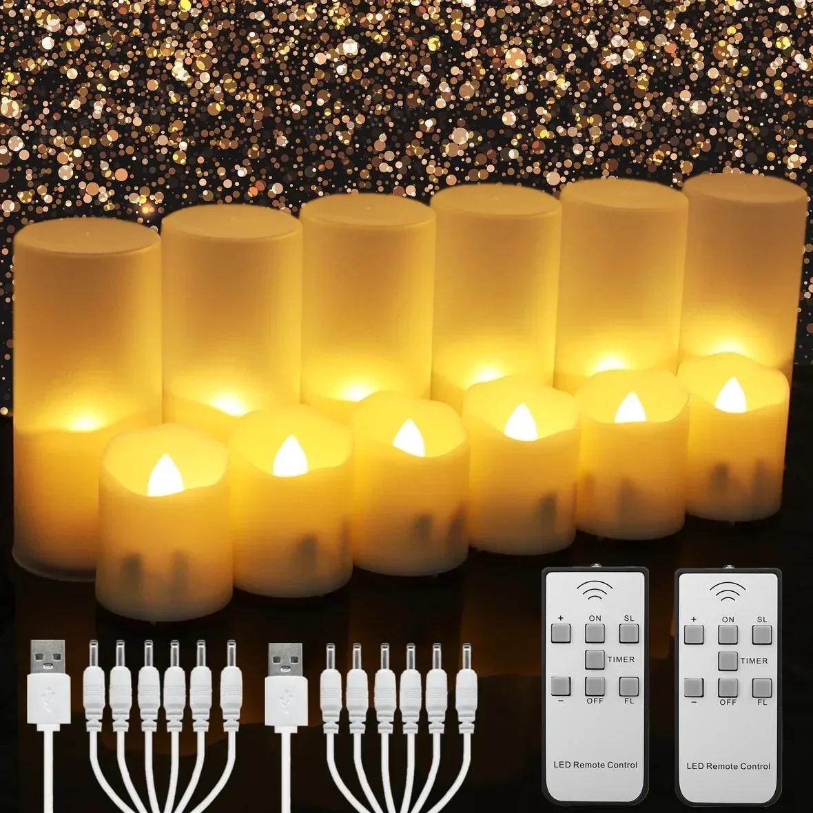 IMountek 3-Pack Gold Glass Flameless LED Candles With Remote – Battery Operated Flickering & Timer