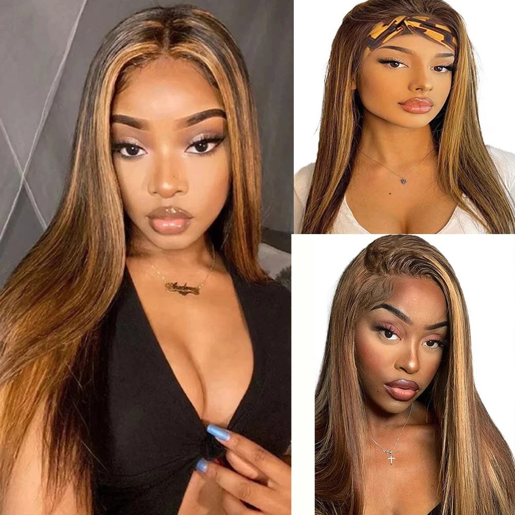 3B 3C 26 inch Honey Blonde Lace Front Wig Human Hair 13x6 HD Straight 4/27 Highlight Lace Frontal Wigs For Women 1