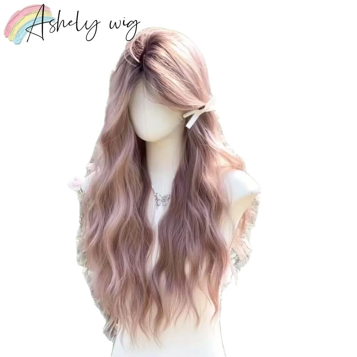 Ombre Pink Wig for Women Long Curly Hair Wigs High Temperature Fibers Synthetic Wigs Headband Natural Lolita Cosplay Wig 가발