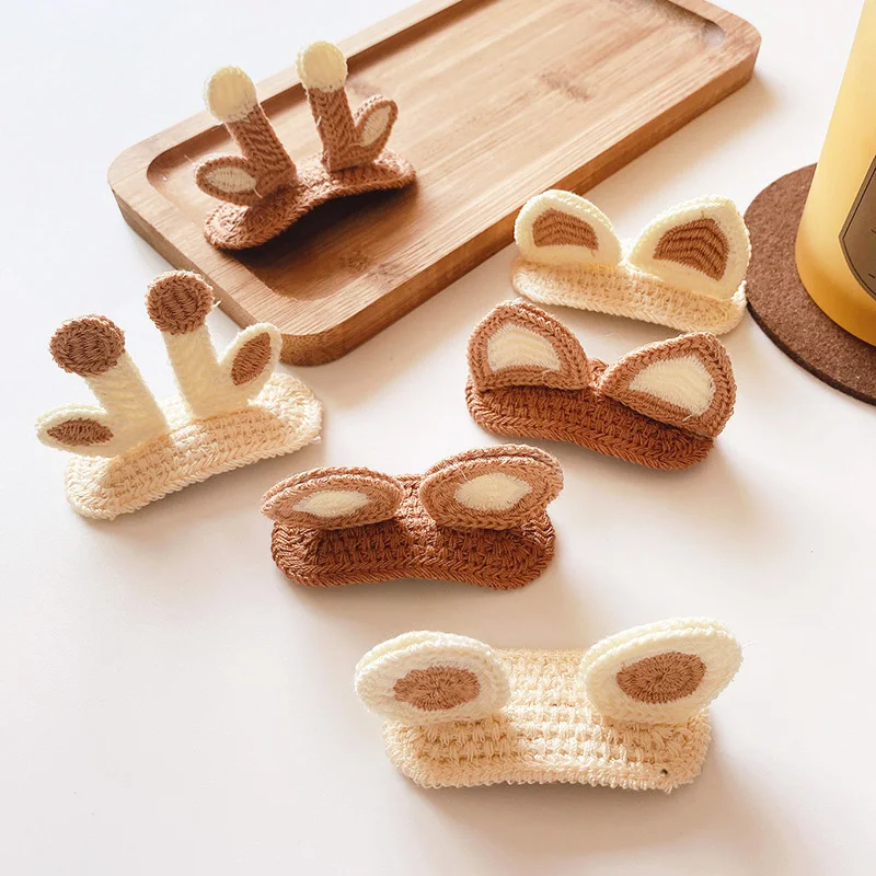 Cartoon Deer Ear Knitting Hair Clips Autumn Winter Cute Baby Girls Accessories Kids Bang Clip Korean Sweet Hairwear 2pcs