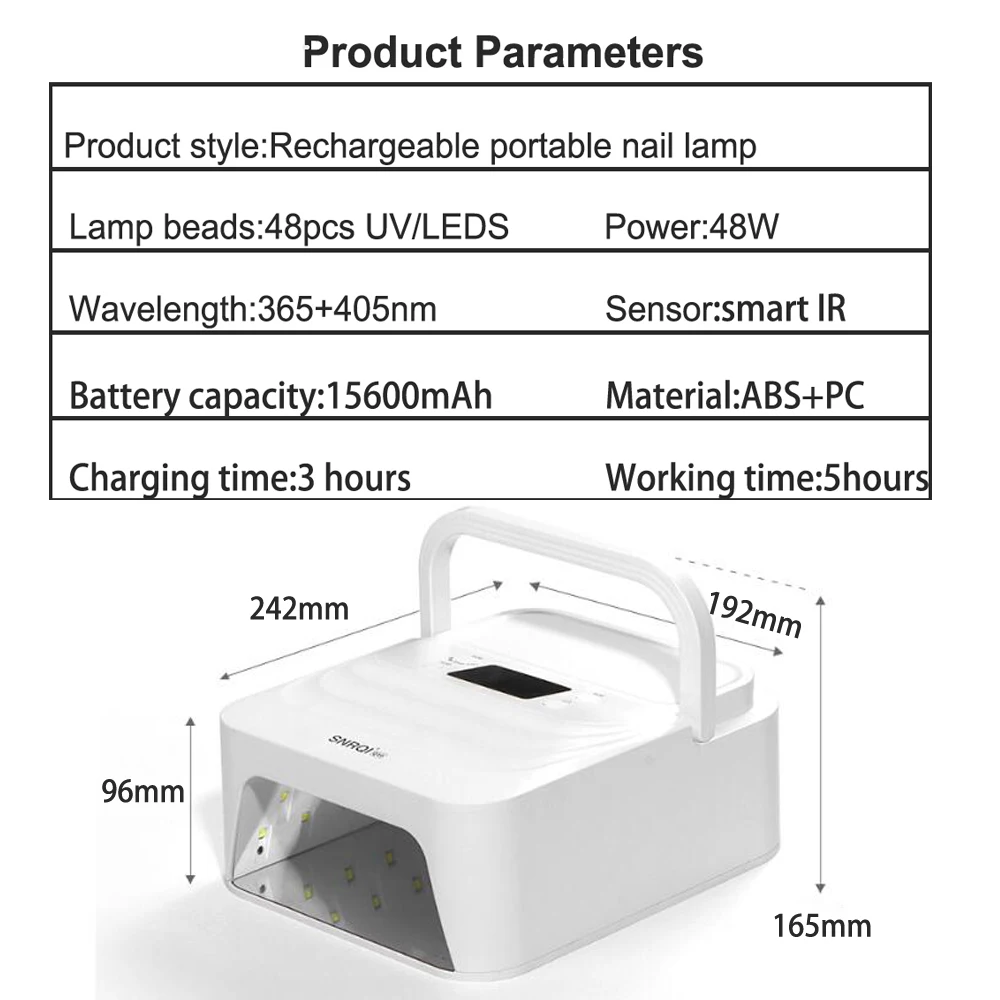 전문 네일 드라이어 48 LED 15600mAh 충전식 UV 램프 모든 젤 네일 폴리쉬 경화용 휴대용 무선 네일 램프