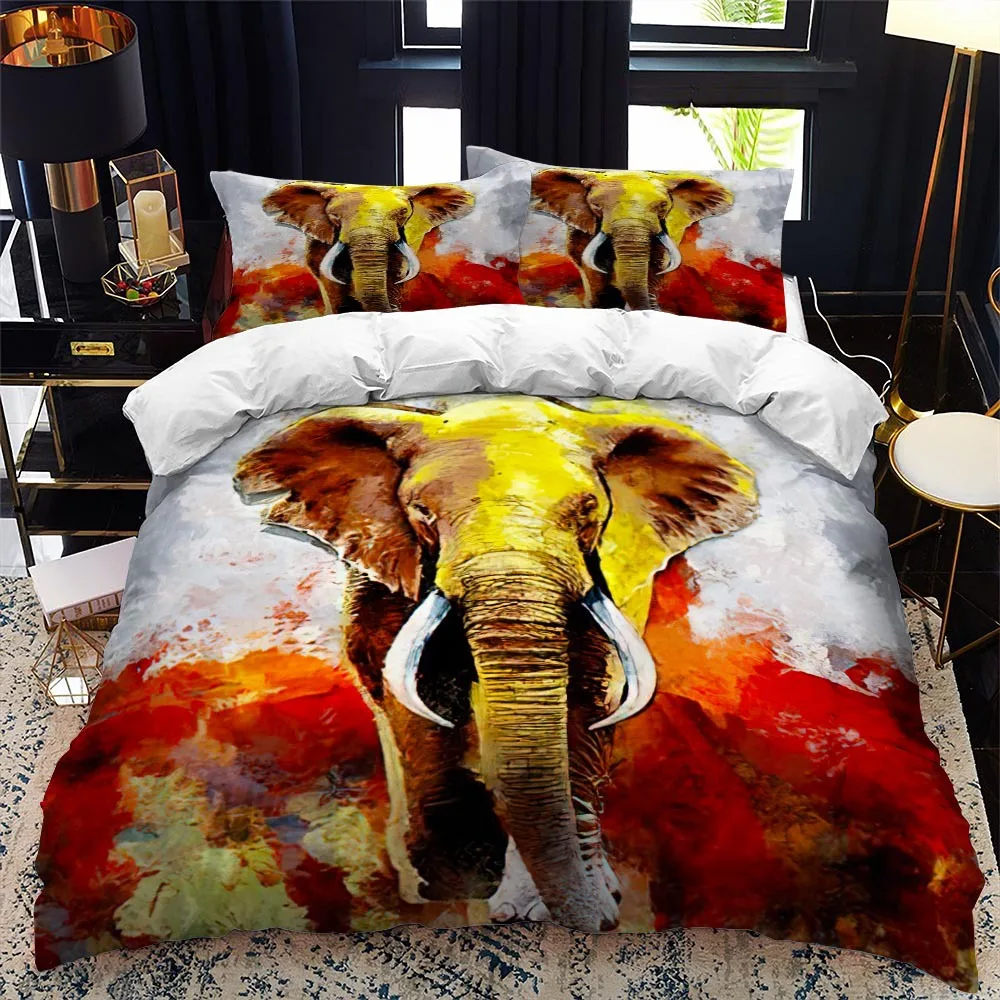 

African Wildlife 3D Elephant Duvet Cover Tropical Grassland Scene Theme Bedding Bedroom Decoration for Women Men Kids