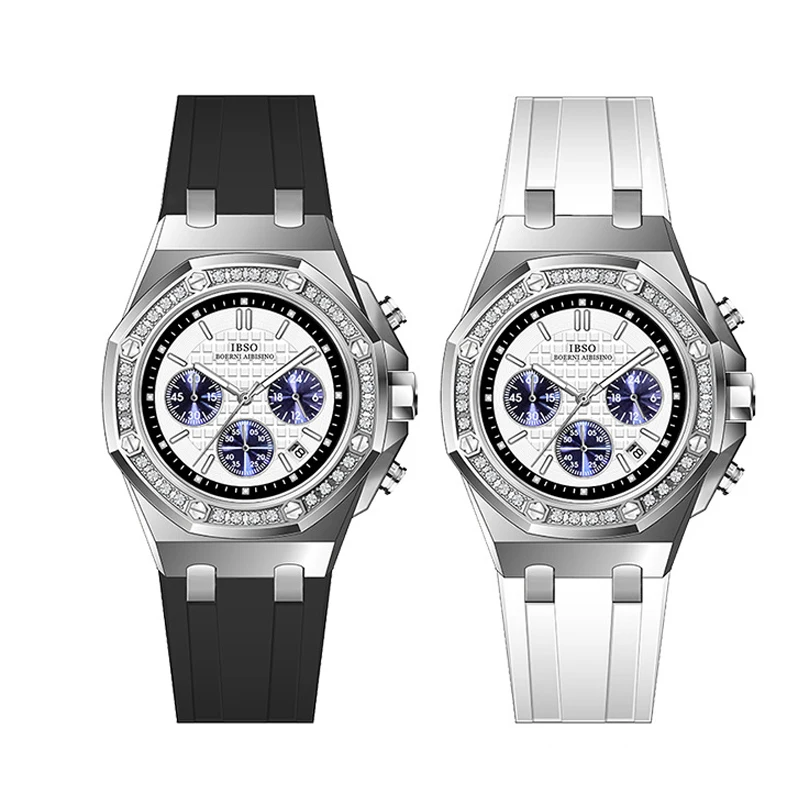 Original Brand Men Watches Date Large Dial Silicone Strap Waterproof Quartz Hand Clock Boy Luxury Crystal Male Wristwatch White