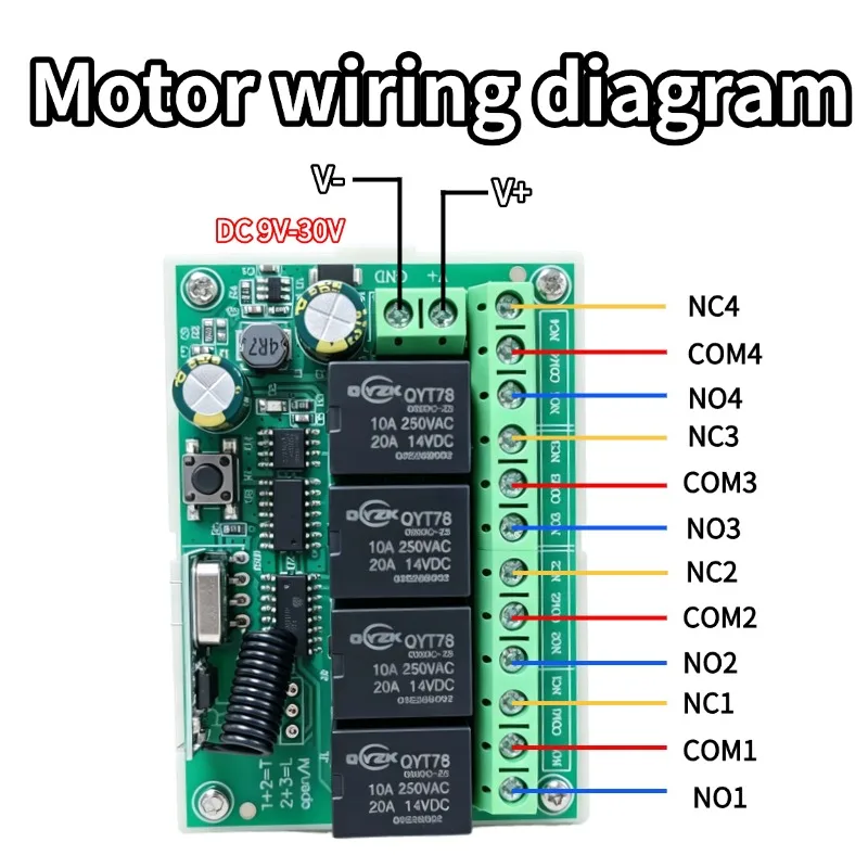 범용 무선 원격 제어 스위치 DC 12V 4CH 릴레이 수신기 모듈(4채널 RF 원격 433 Mhz 송신기 DIY 포함)
