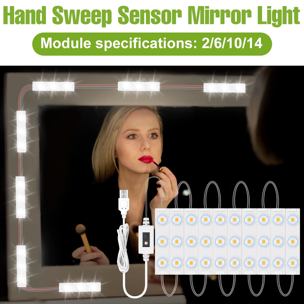 LED Makeup Mirror Lamp Vanity Light Bathroom Bedroom Cosmetic Mirrors Decoration Dressing Table Lighting White USB DC5V Dimmable