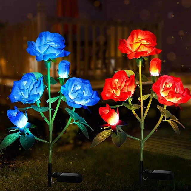 Outdoor Solar Lights LED Solar Simulation Rose Flower Light Home Decorative  Flower Lights Garden Decoration Lawn