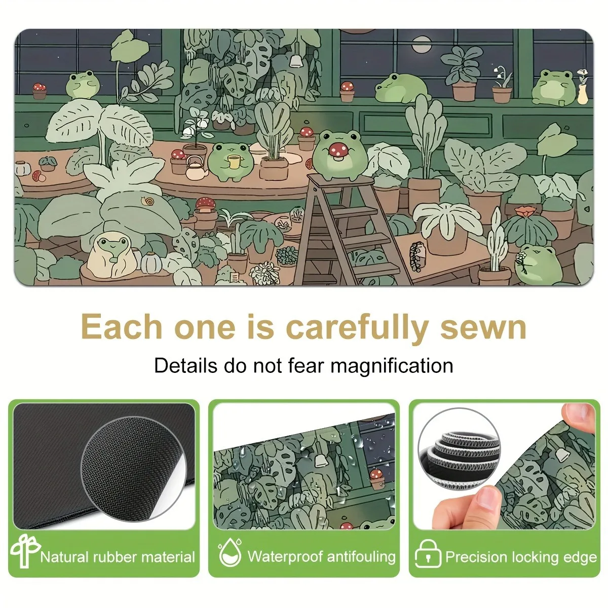 Cute frog green mousepad, Big Game mousepad Multi-size keyboard table mat, 35.43x15.74 inches, 2mm non-slip rubber base mousepad 6