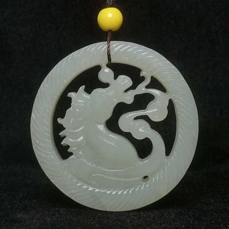 

Old Chinese Hetian Jade Hand Carving Triumph Horse animal statue Pendant Gift