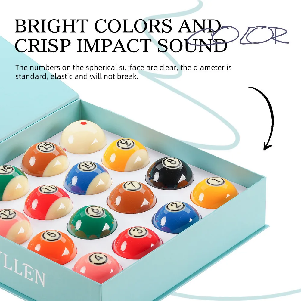 KONLLEN Pool Balls 57.2mm Resin Balls Set 2-1/4" 16pcs Full Set For Pool Tables Billiard Pendulum Sticker Billliards Accessories