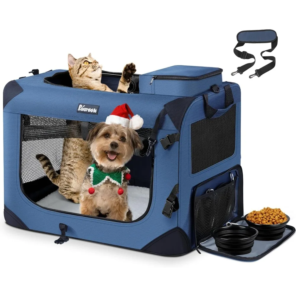 

Large Cat Carrier 24"x17"x17", Soft Dog Crate with 2 Bowls, Collapsible Travel Pet Carrier Bag for Cats Dogs Puppies