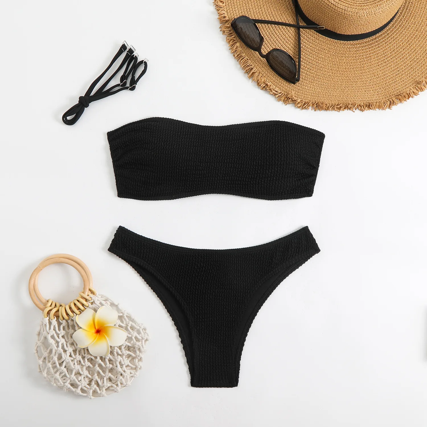 Shoulderless Strapless Low-Waisted Solid Women's Bikini Set Two Pieces Bikini Swimweart Beach Wear for Women Summer Vocation