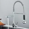 Chrome Brass Kitchen Sink Faucet Pull Down Hot and Cold Water Mixer2 Mode Tap with Dual Spout 360 Rotation Flexible Deck Mounted 5